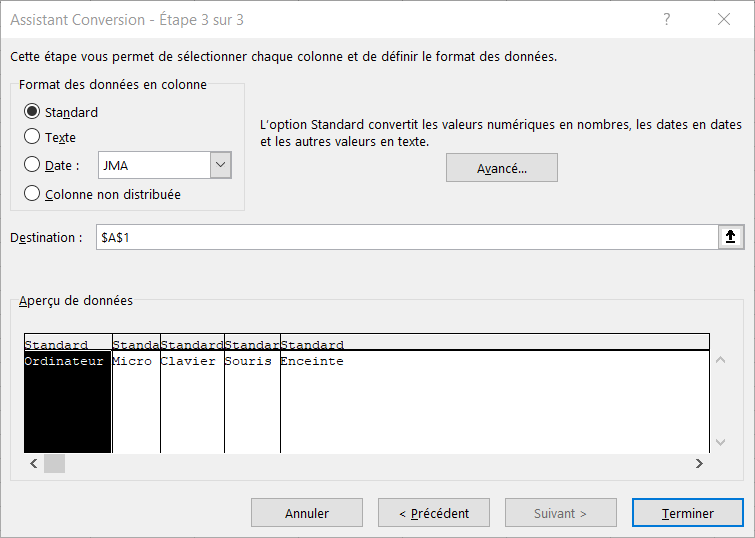 format donnees standard