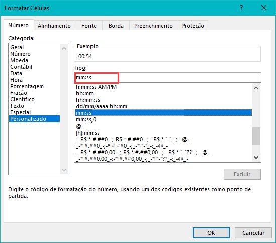 formatacao personalizada de minutos segundos