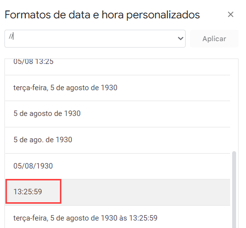 formato data e hora personalizados google sheets