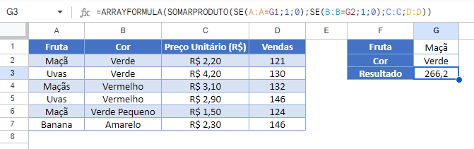 funcao arrayformula google sheets