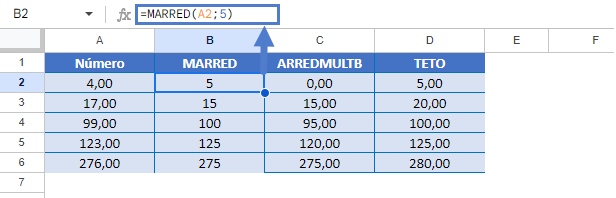 funcao arredondamento google sheets