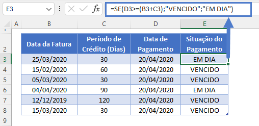 funcao se pagamento atrasado