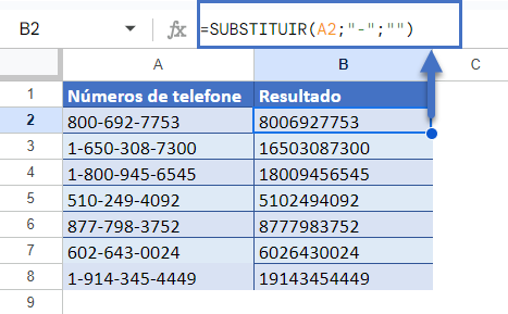 funcao substituir google planilhas