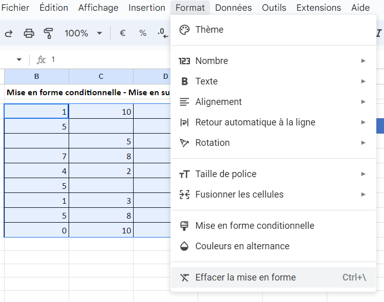 google sheets cellule vide conditionnel