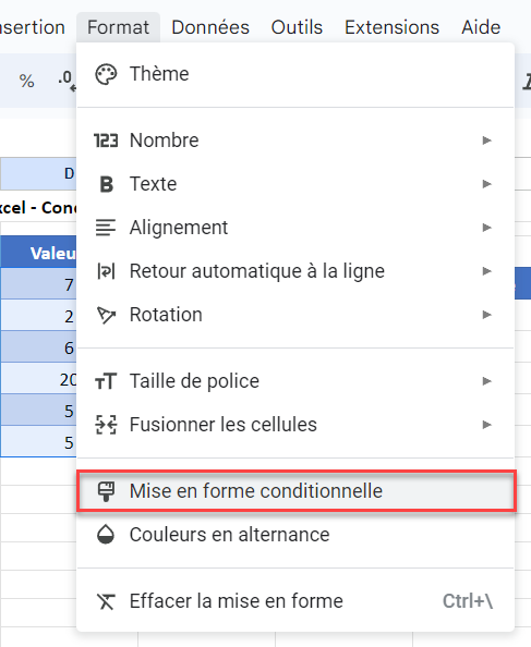 google sheets conditions multiples nouvelle regle