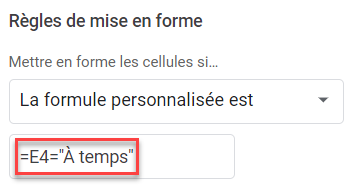 google sheets mise en forme si