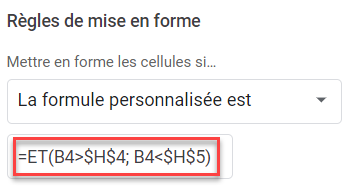 google sheets regle ET