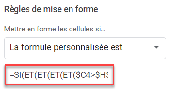 google sheets surbrillance ligne produits formule correction