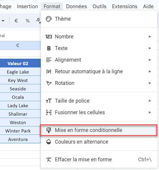 google sheets texte contient conditionnelle