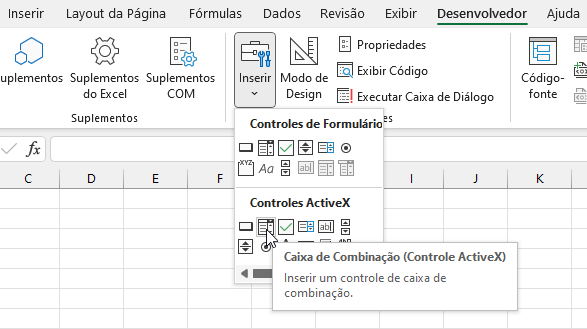 inserir combobox planilha