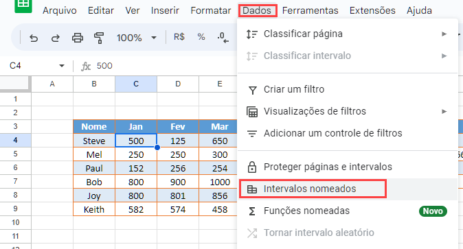 intervalos nomeados google