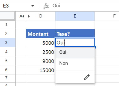 liste deroulante apparait google sheets