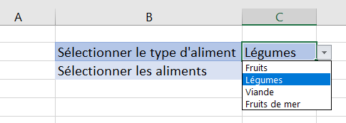 liste deroulante selection legume