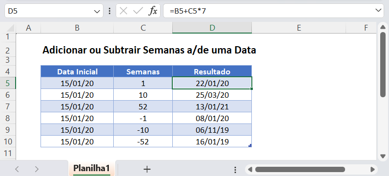 Adicionar ou Subtrair Semanas a uma Data no Excel e no Google