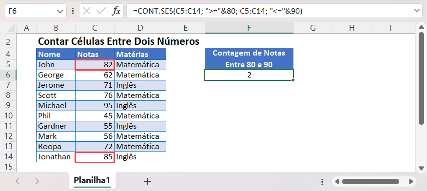 mf contar celulas entre dois numeros