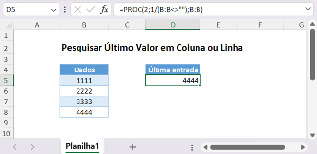 mf pesquisar ultimo valor coluna linha