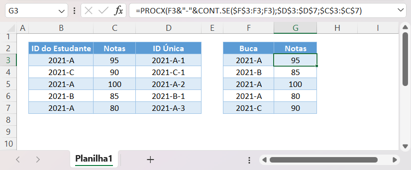 mf procx valores duplicados