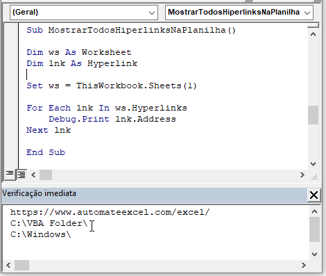 mostrar todos hiperlinks planilha