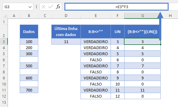 multiplica preenchido numero linha