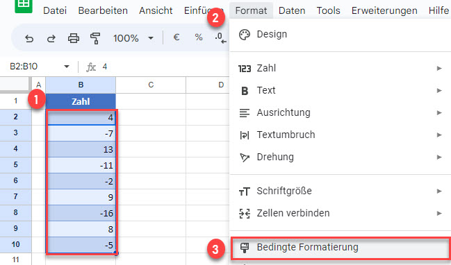 negative Zahlen mit bedingter Formatierung GS