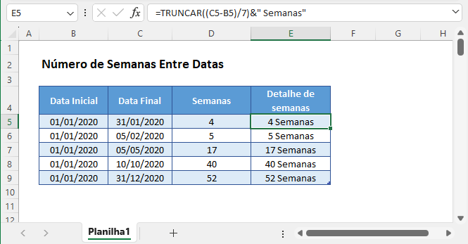 numero de semanas entre datas