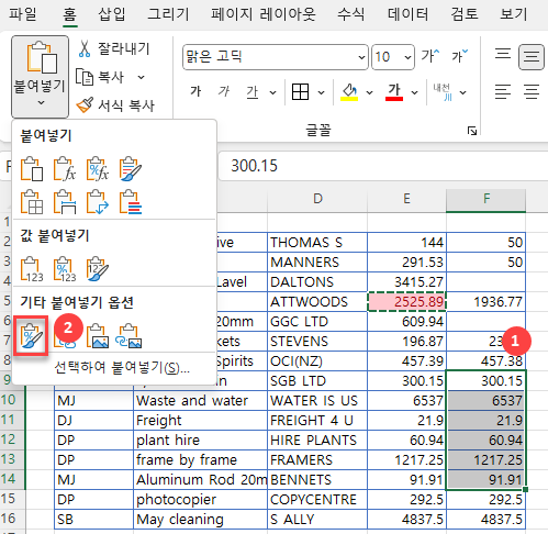 other paste options formatting