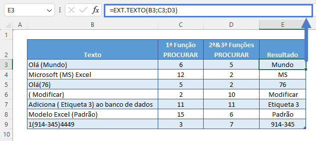 procurar texto exemplo completo parenteses