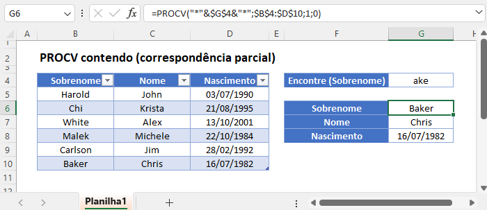 procv com correspondencia parcial