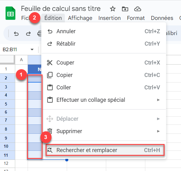 rechercher remplacer google sheets