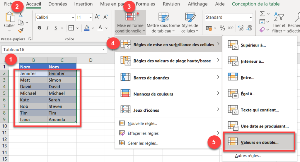 Comparer Deux Colonnes et Mettre en Évidence les Différences Dans Excel et Google Sheets