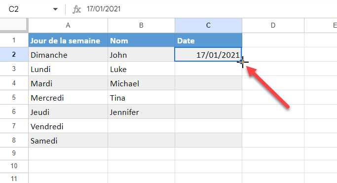 remplissage auto google sheets