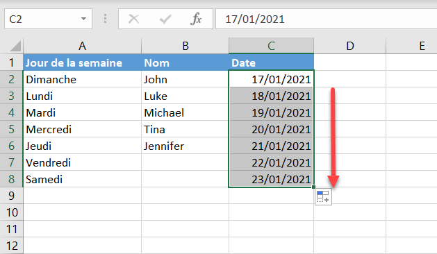 remplissage dates consecutives