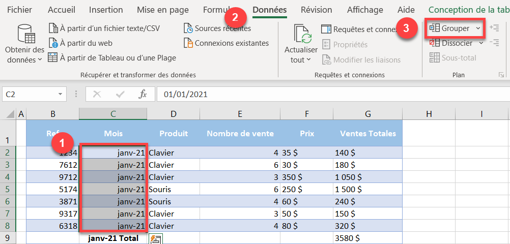 selectionner donnees regrouper