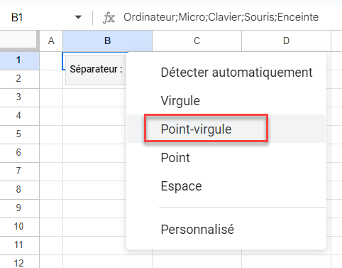 selectionner separateur point virgule