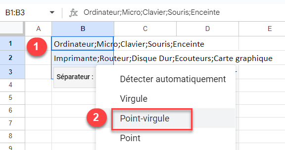 separateur point virgule google sheets