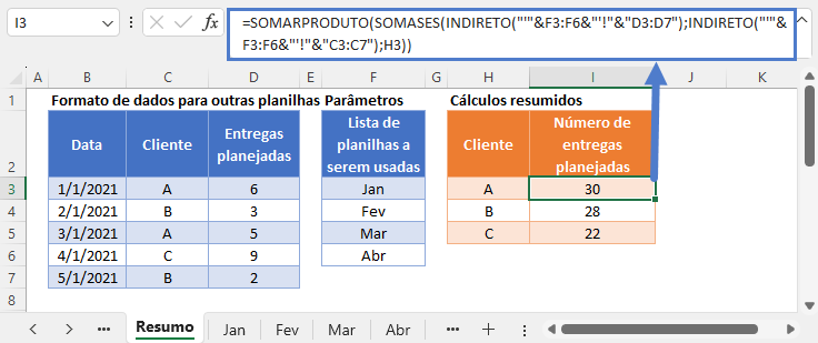 soma produto em multiplas planilhas