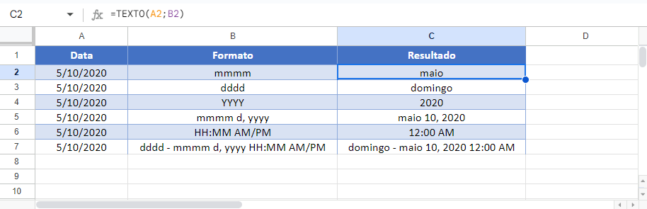 texto datas google