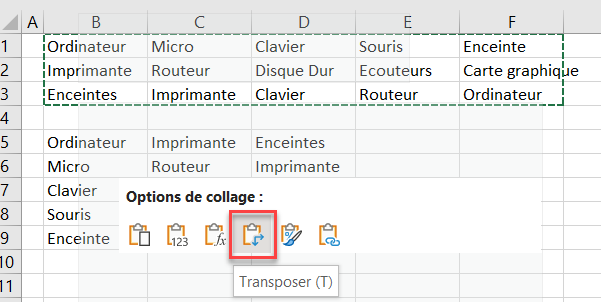 transposer clique droit