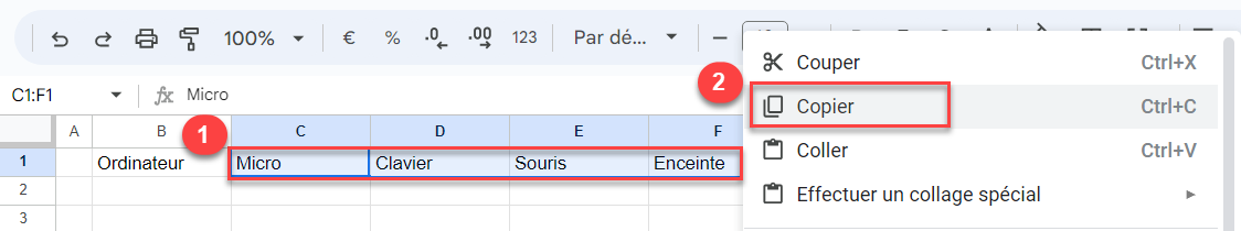 transposer donnees google sheets