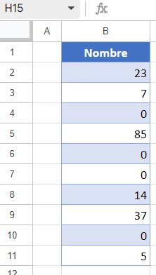 valeur zero cellules