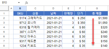 구글 시트 총매출기준 내림차순