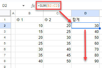 구글시트 합계 공식 복사하기