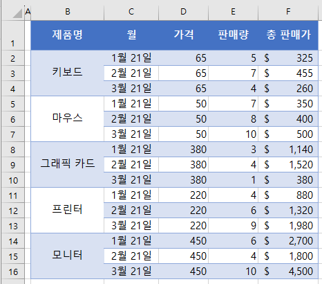 병합셀필터링 첫표