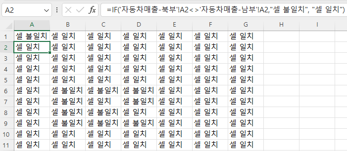 셀 별 일치 여부