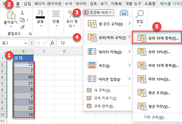 조건부서식 상위10