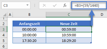 59 Minuten zur Zeit addieren