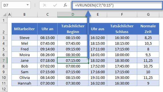 Anzahl Stunden zwischen Zeiten VRUNDEN Funktion