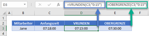 Anzahl Stunden zwischen Zeiten VRUNDEN OBERGRENZE Funktion