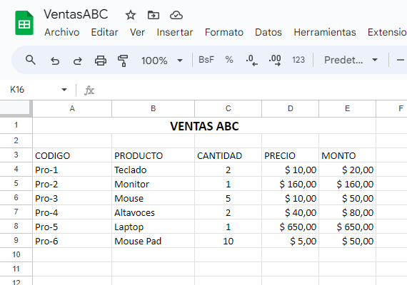 Archivo Excel Antiguo Abierto desde Google Sheets