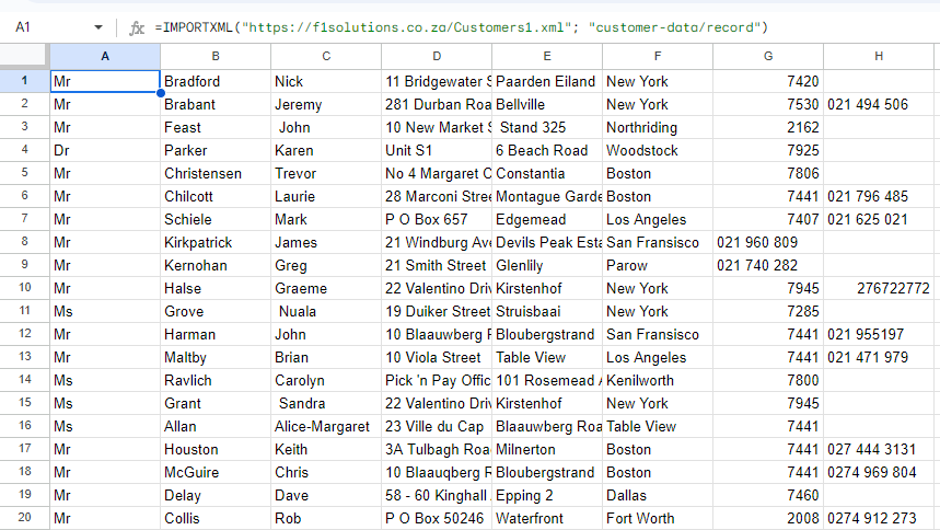 Archivo XML Importado con la Función IMPORTXML en Google Sheets